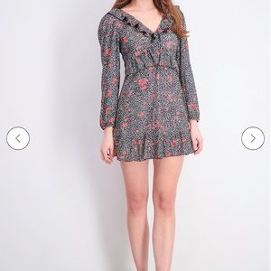 New Topshop Double-V Long Sleeve Jersey Floral Minidress